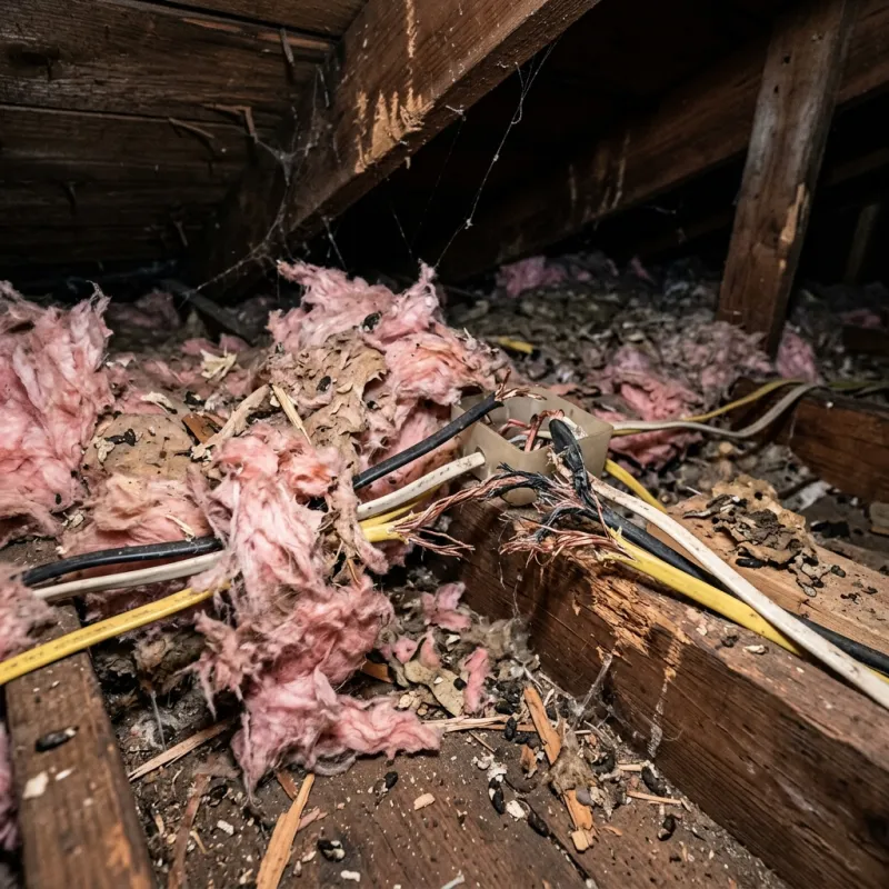 Contaminated ceiling insulation being assessed in a Cairnlea roof space