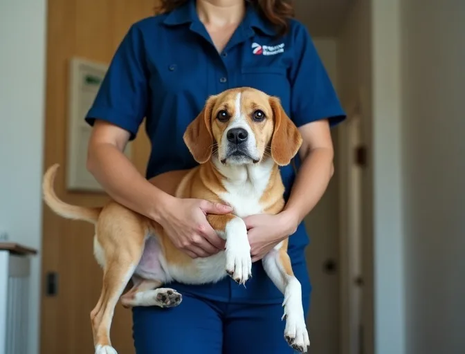 Technician respectfully transporting a deceased dog in Cairnlea