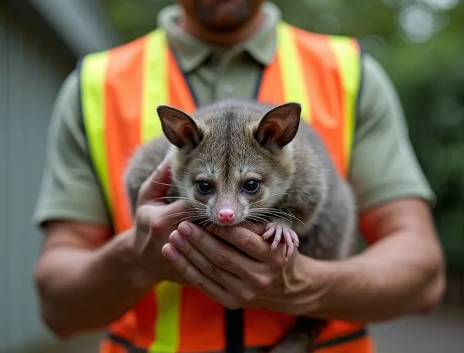 Animal handler safely recovering a deceased possum in Cairnlea